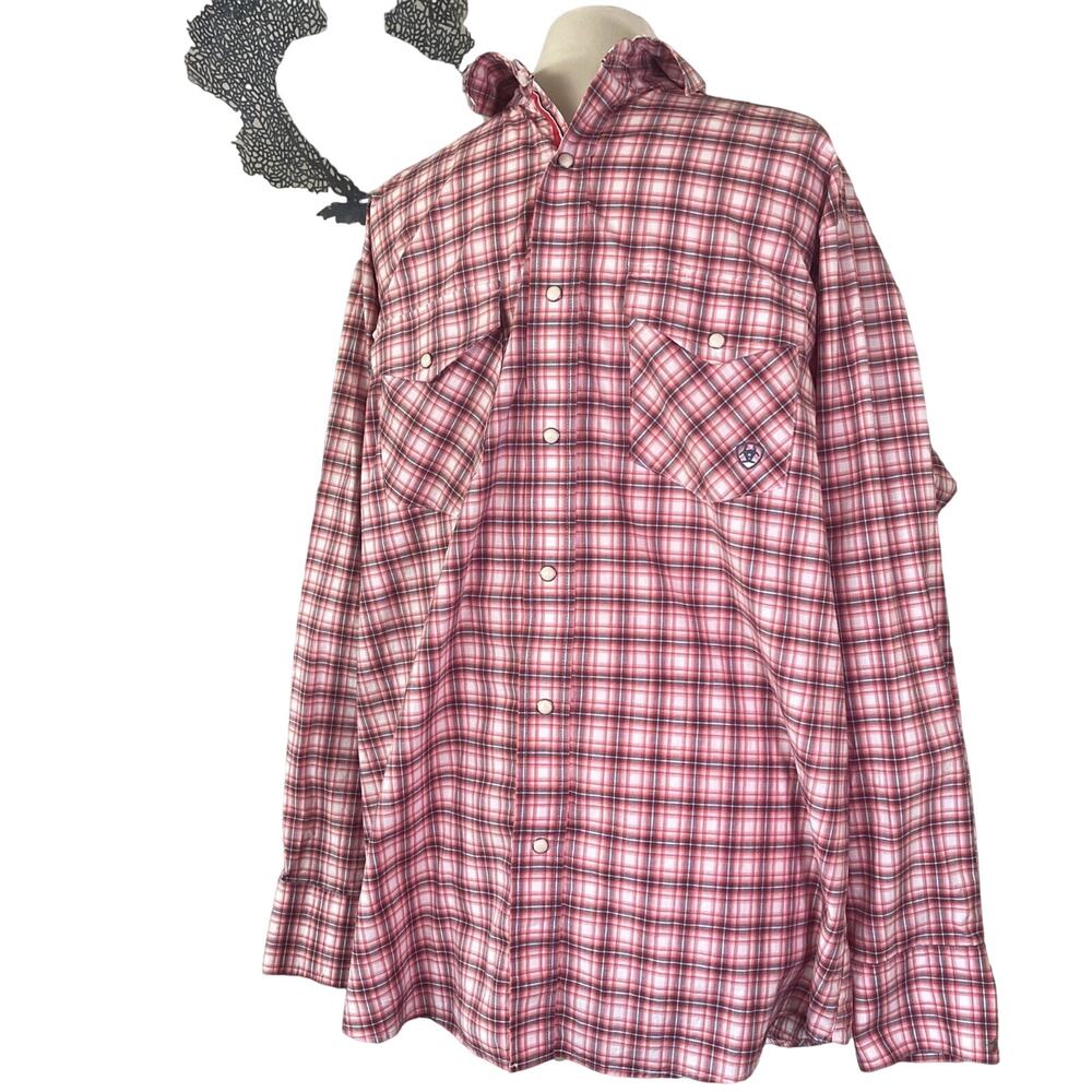 Ariat Pro Series Men's Long Sleeve Shirt Red Plaid Pearl Snap XL